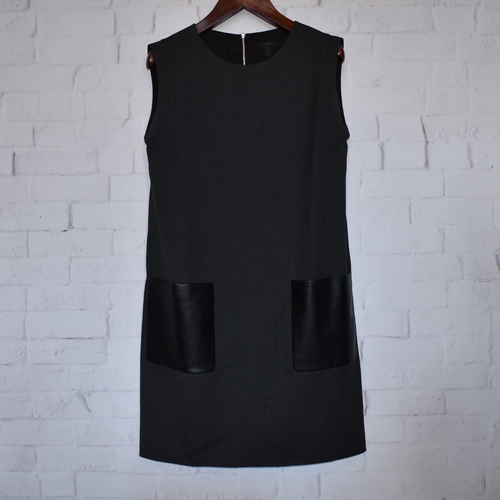 J CREW FAUX LEATHER POCKET SHIFT DRESS Size 12